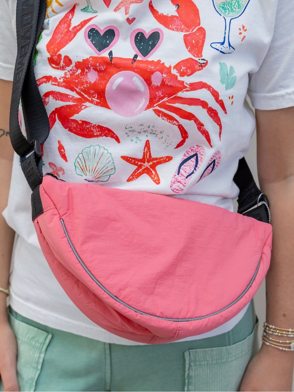 Free People Movement Bulls Eye Coral Pink & Black Sling Bag